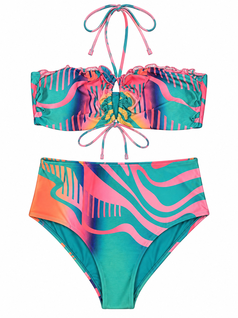 NWT Agua Bendita Bikini Set Size XL High Waist Bandeau Colombian Alicia Vini